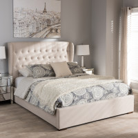 Baxton Studio CF8882-Light Beige-Queen Taylor Modern and Contemporary Light Beige Fabric Queen Size Gas-Lift Platform Bed